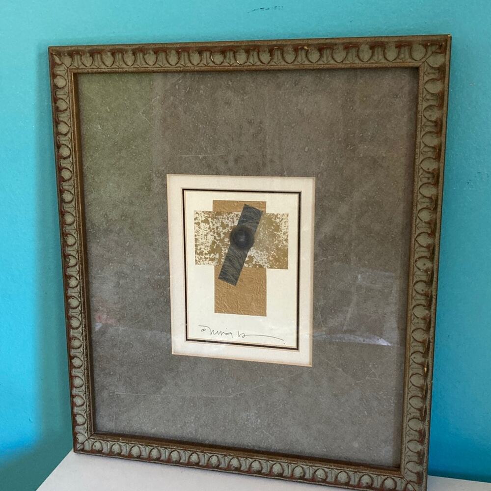 Chinese Cash Coin Mixed Media Framed Art in Gold and Gray Nina Matsuno